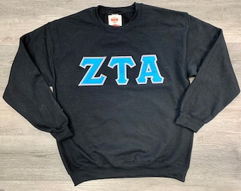 Zeta Tau Alpha Greek Letter Fleece Sweatshirt- Custom Embroidered Crewneck, Double Satin Embroidery