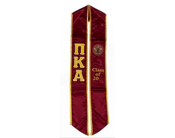 Pi Kappa Alpha Graduation Stole Satin Sash embroidered Letters, Crest and Class of 2026