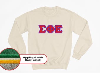 Felpa in pile con lettera greca Sigma Phi Epsilon – Girocollo ricamato personalizzato, applicazione in doppio raso