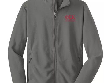 Giacca in pile Phi Sigma Kappa – Lettera greca personalizzata con cerniera intera, giacca ricamata per confraternita, regalo per capitolo, abbigliamento personalizzato