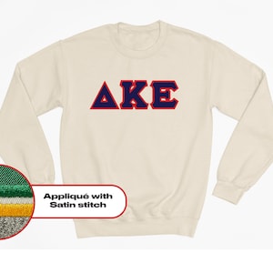 Delta Kappa Epsilon crewneck sweatshirt letters // Delta Kappa Epsilon satin embroidered crewneck letters