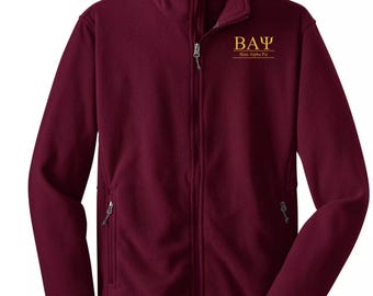 Jaqueta de lã Beta Alpha Psi – Jaqueta personalizada com zíper frontal e letras gregas, jaqueta bordada para fraternidade, presente para membros, vestuário personalizado.