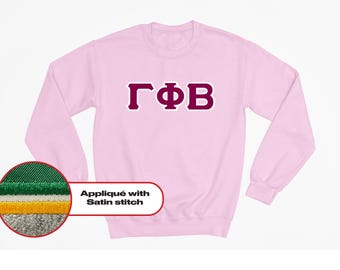 Gamma Phi Beta Greek Letter Fleece Sweatshirt- Custom Embroidered Crewneck, Double Satin Embroidery