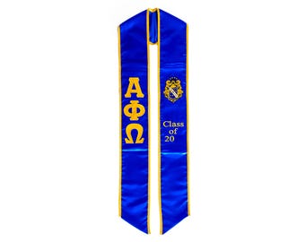 Alpha Phi Omega Blue Graduation Stole  Sash embroidered Letters, Crest and Class of 2026