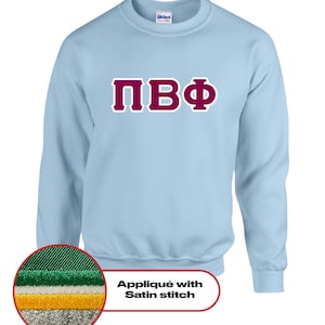 Letras de moletom com gola redonda Pi Beta Phi // Letras de gola redonda bordadas em cetim Pi Beta Phi