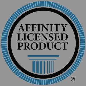 May include: A blue and black circular logo with the text "AFFINITY LICENSED PRODUCT" and a stylized column design. The logo has a registered trademark symbol in the lower right corner.