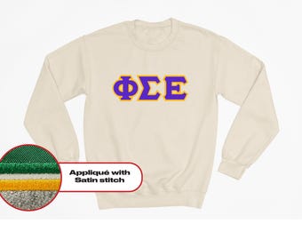 Felpa in pile con lettere greche Alpha Phi - Girocollo ricamato personalizzato, ricamo in doppio raso, abbigliamento da confraternita