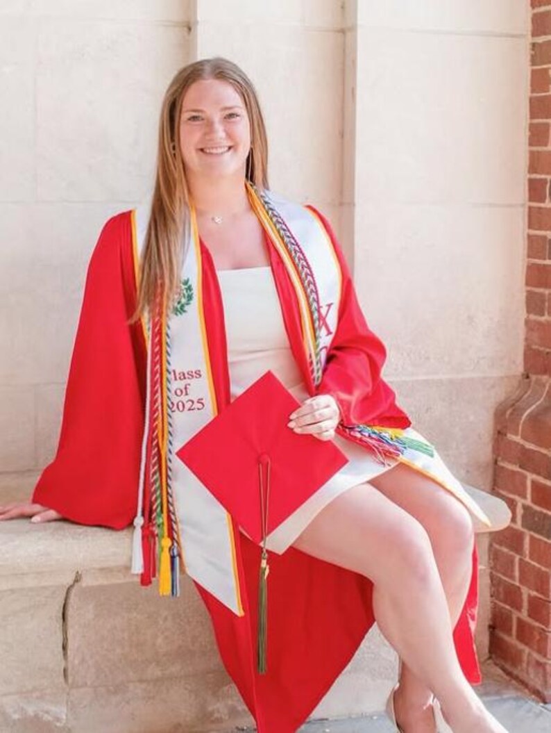 Chi Omega Graduation Sash Stole Embroidered Greek Letters & Crest, Class of 2026 image 3
