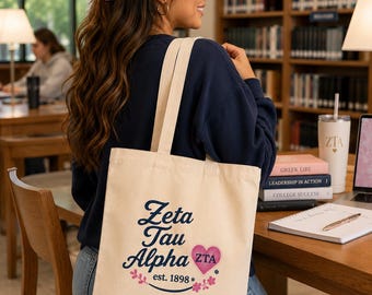 Zeta Tau Alpha Sorority Tote Bag: Natural Printed Zeta Canvas