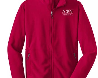 Chaqueta polar Lambda Phi Nu: cremallera completa con letras griegas personalizadas, chaqueta bordada de fraternidad, regalo de capítulo, ropa personalizada