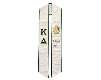 Kappa Delta Graduation Stole Sash Silk Embroidered Greek Letters, Crest and Class of 2026