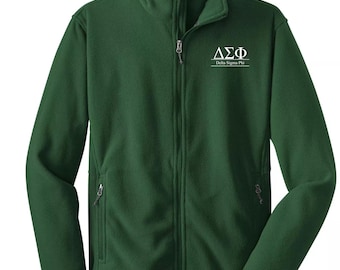 Chaqueta polar con cremallera completa Delta Sigma Phi: letras griegas bordadas, ropa personalizada de fraternidad, regalo de capítulo