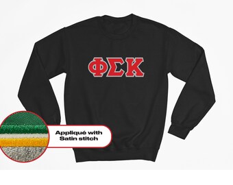 Fleecetrui met Griekse letter Phi Sigma Kappa – aangepaste geborduurde ronde hals, dubbel satijnen borduursel