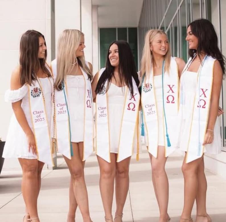 Chi Omega Graduation Sash Stole Embroidered Greek Letters & Crest, Class of 2026 image 4