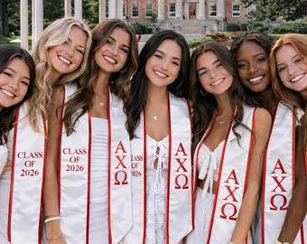 Alpha Chi Omega Graduation Stole Embroidered Greek letters, and Class of 2026
