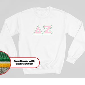 Delta Zeta crewneck sweatshirt letters // Delta Zeta satin embroidered crewneck letters