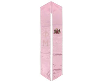 Phi Mu Graduation Stole Embroidered Silk Sash Crest, Greek letters Class of 2026