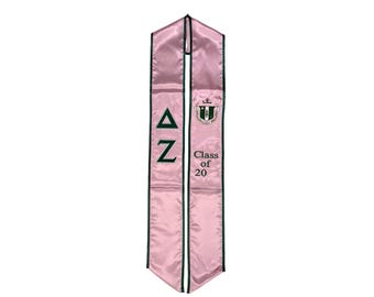 Delta Zeta Graduation Stole Satin Sash embroidered Letters, Crest and Class of 2026