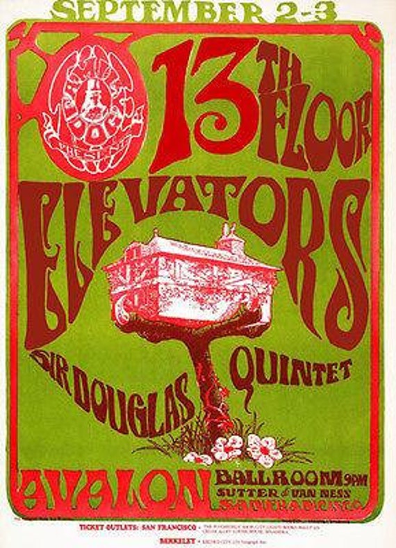 13th Floor Elevators Sir Douglas Quintet 1966 Avalon Ballroom Concert Poster