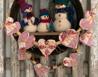 Quilted Upcycled Vintage Heart Garland