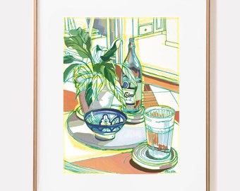 SIGNED Print for Framing Topo Chico Still Life, High Quality Print Giclee, Peace Lily Botanical Print