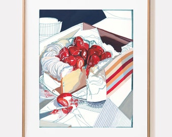 SIGNED "Strawberry Cheesecake" Strawberries & Whipped Cream Signed Giclee Print, kitchen lifestyle print wall art home decor