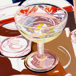 SIGNED Martini with a Twist Giclée Print Cocktails and Crystal Glassware Ink and Gouache Still Life Painting image 4