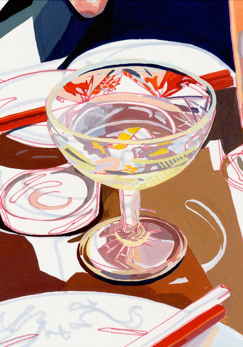 SIGNED Martini with a Twist Giclée Print Cocktails and Crystal Glassware Ink and Gouache Still Life Painting image 4