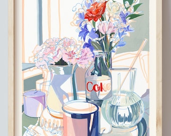 Signierte Cola und Nelken Giclée Print: Stillleben