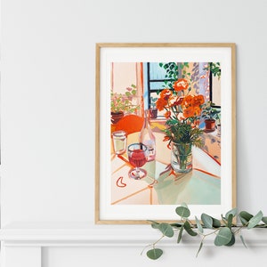 SIGNED olivia's House Giclée Print Floral Marigolds and Rose Wine Print ...