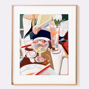 SIGNED "Martini with a Twist" Giclée Print; Cocktails and Crystal Glassware Ink and Gouache Still Life Painting