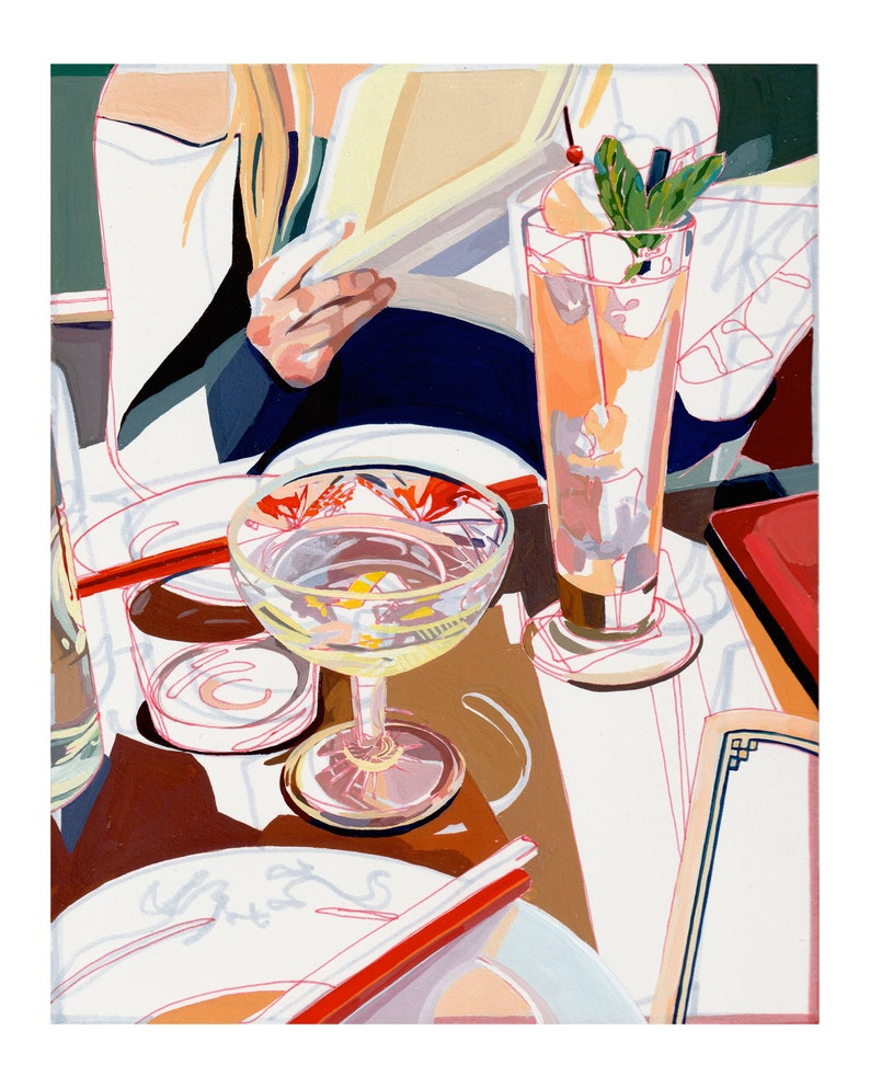 SIGNED Martini with a Twist Giclée Print Cocktails and Crystal Glassware Ink and Gouache Still Life Painting image 2