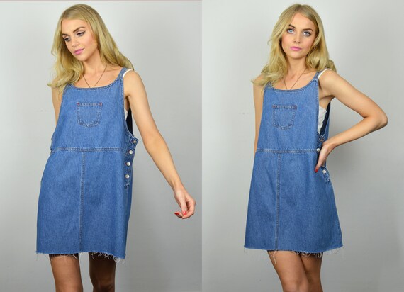 light blue denim pinafore dress