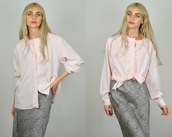 Vintage 90s Pastel Pink Long Sleeve Blouse / Shirt