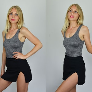 Vintage Y2K Black / Silver Lurex Knit Vest Top