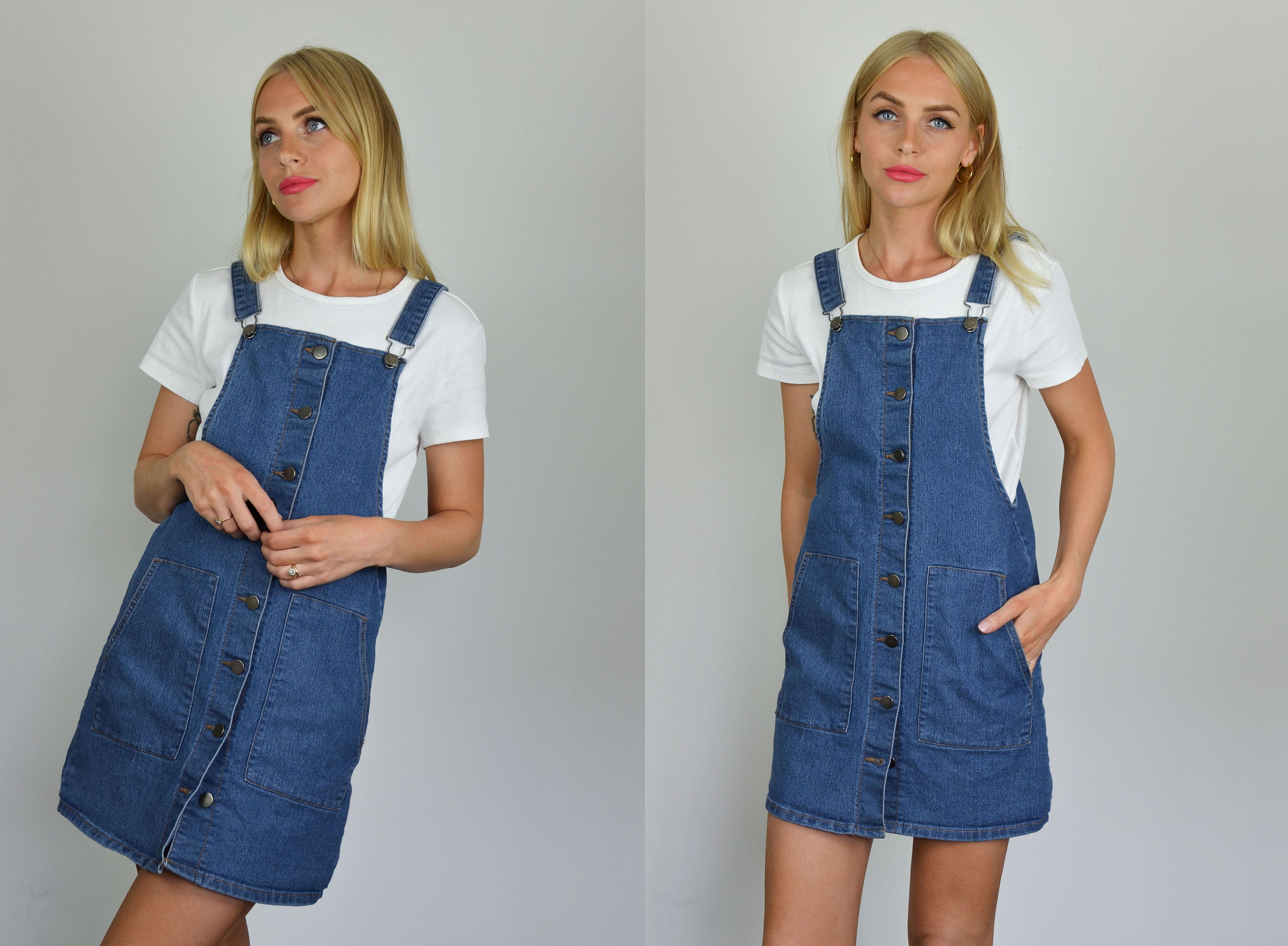 Vintage 90s Y2K Blue Denim Dungarees Mini Dress - Etsy Norway