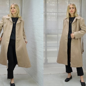 Vintage 80s Beige Long Belted Wool Coat