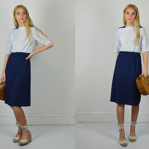 Vintage 90s Navy & White Stripe Sailor Midi Dress