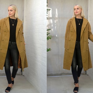 Vintage 90s Light Tan Brown Suede Long Belted Coat
