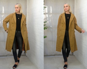 Vintage 90s Light Tan Brown Suede Long Belted Coat