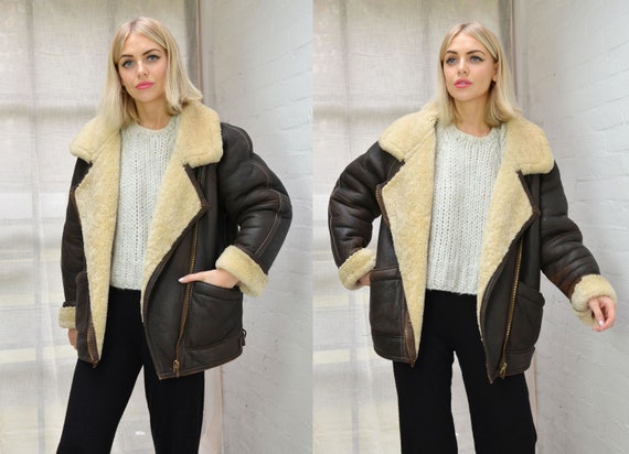 Vintage Oversized Dark Brown Leather & Shearling A