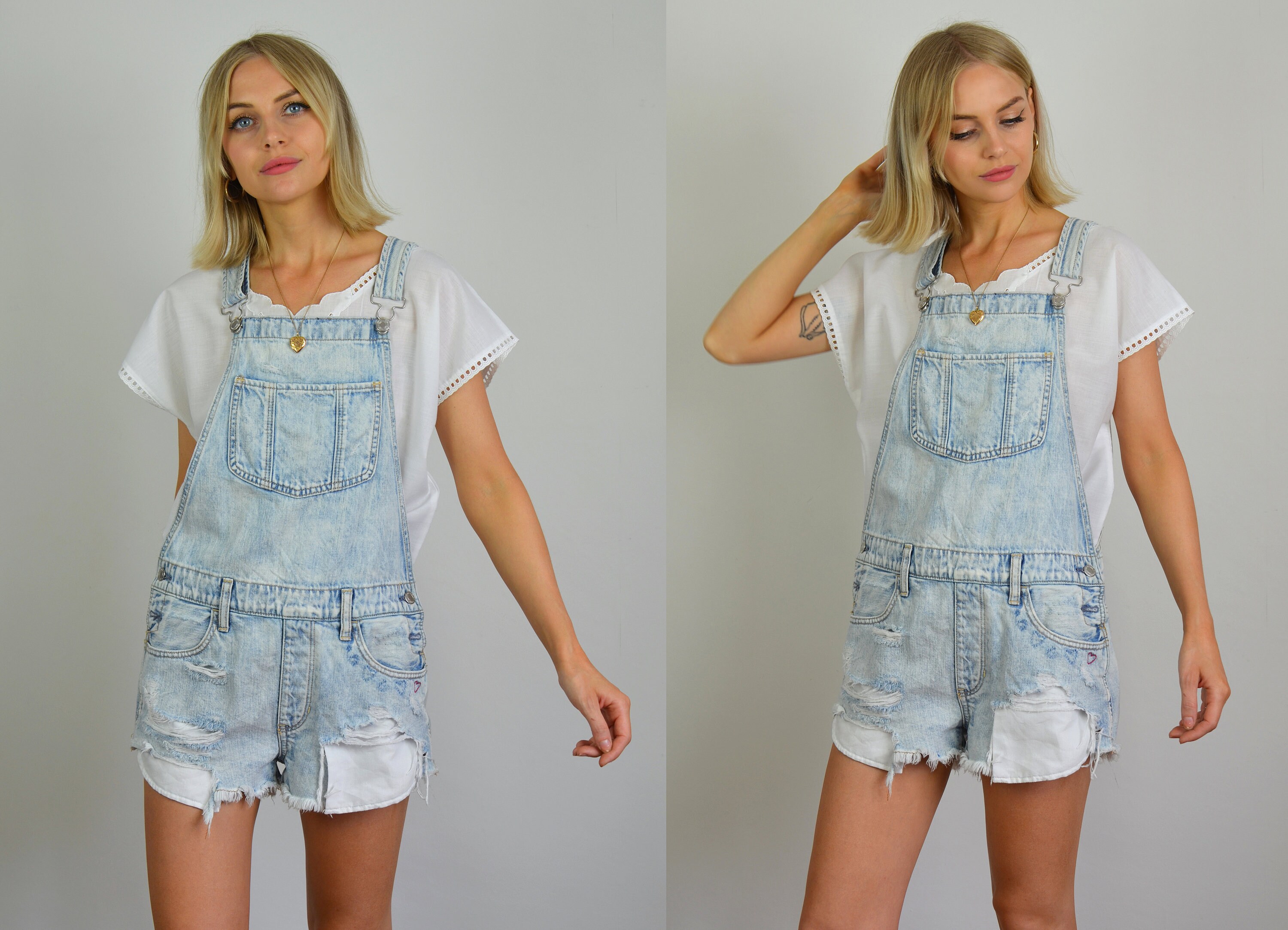 Image of Vintage YK Light Blue Denim Short Dungarees