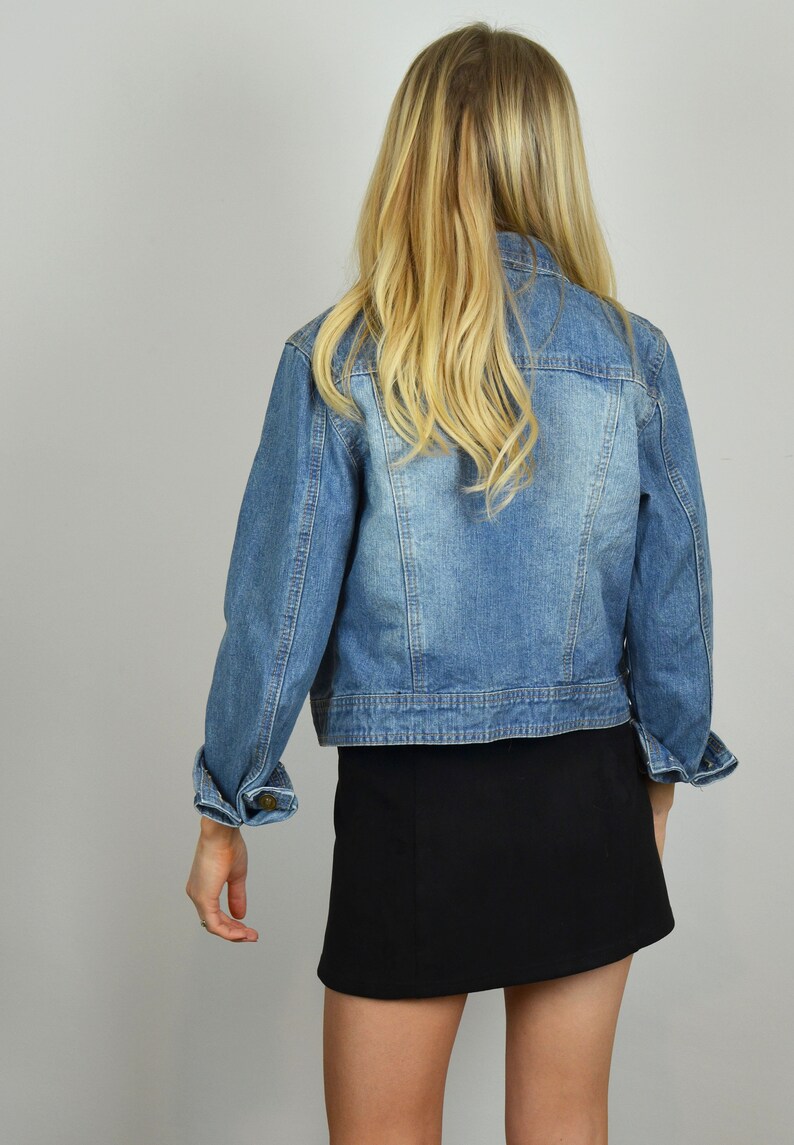 Petite Vintage 90s Mid Blue Crop Denim Jacket
