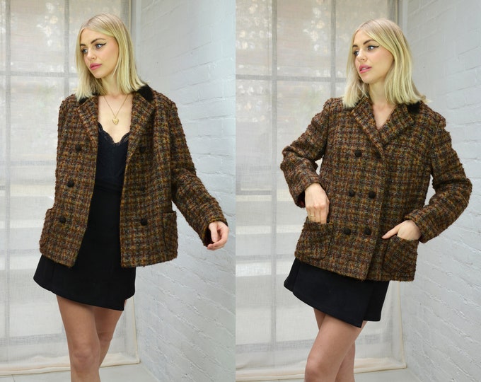 Vintage 80s Dark Brown Tweed Blazer Jacket Etsy