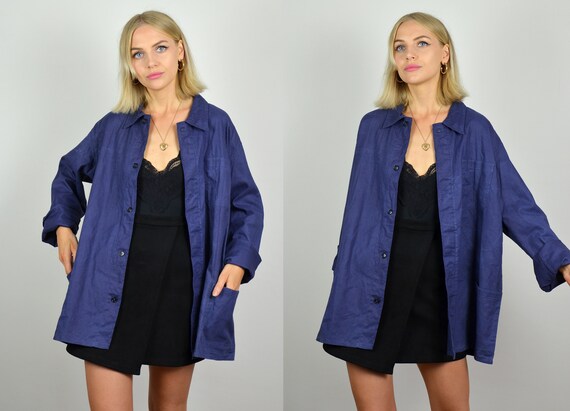 Vintage 70s Light Blue Denim French Chore Shirt /