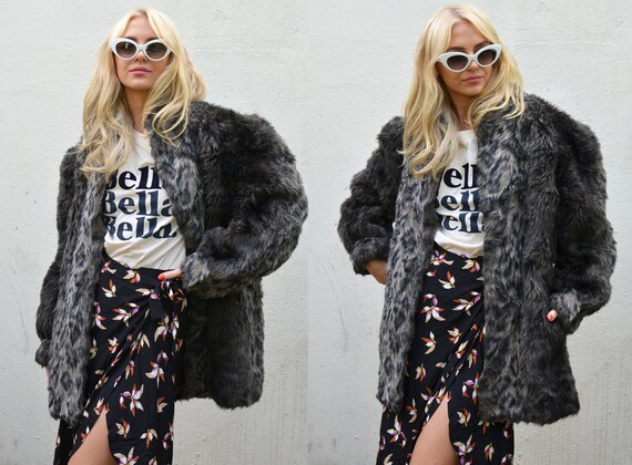 Vintage Grey & Black Oversized Arctic Faux Fur Coa