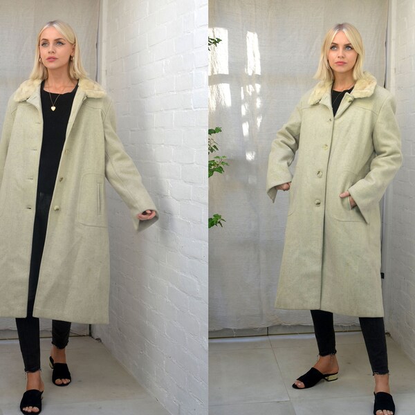 Worth Vintage 90s Wool Silk Faux Fur Collar Long Coat Size P main image 0