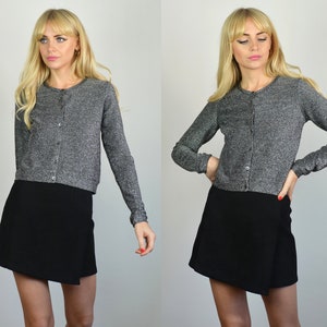 Vintage 90s Sparkly Metallic Silver Lurex Crop Cardigan Top