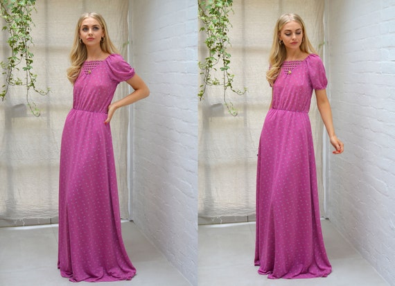 Vintage 1970s Pink Purple Prom / Evening Maxi Dres