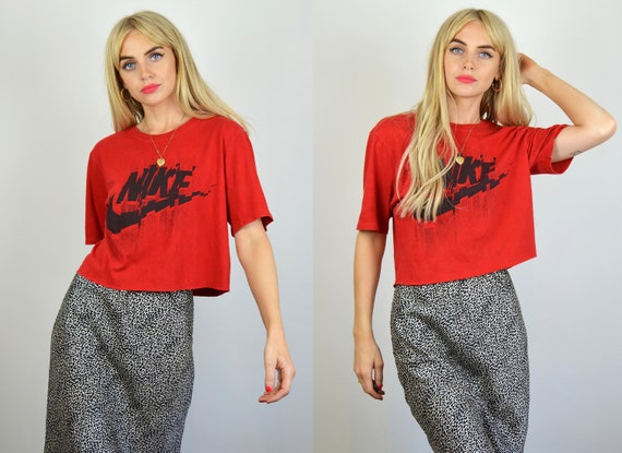 red and black nike crop top